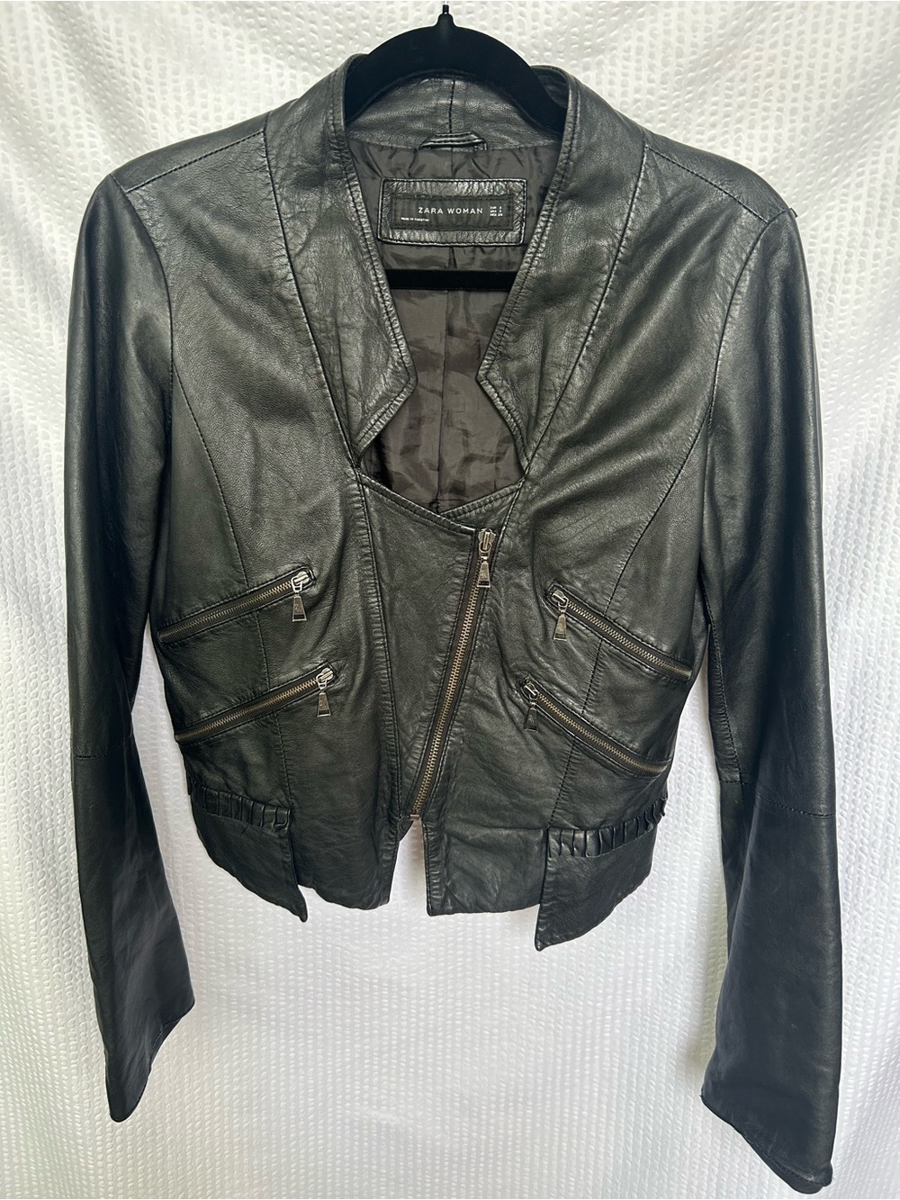 Zara Woman Black Faux Leather Asymmetrical Moto Jacket Size Small